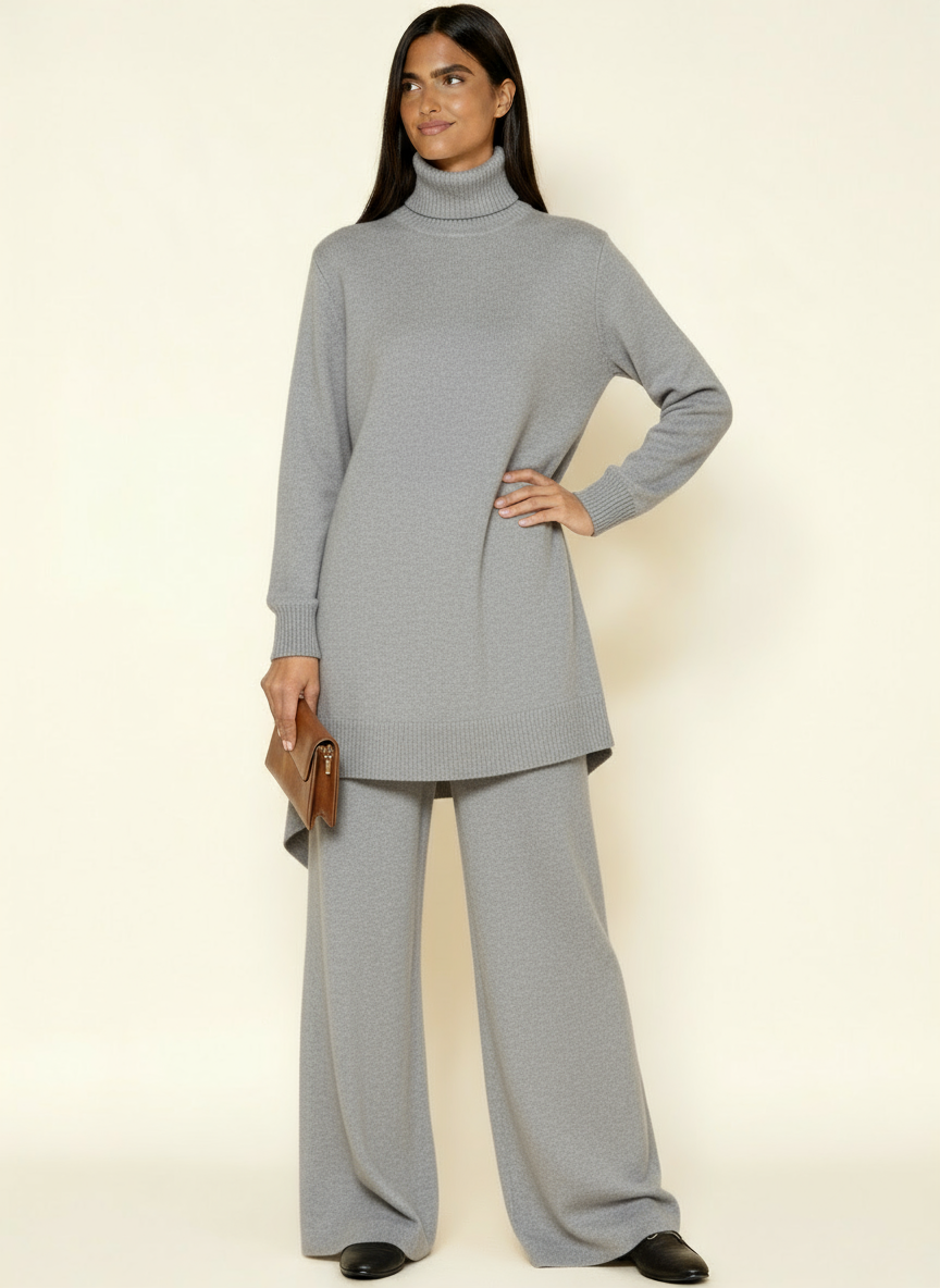 Women’s Loungewear Set – Roll Neck Jumper & Wide Leg Trousers | Cozy Knit Lounge Outfit