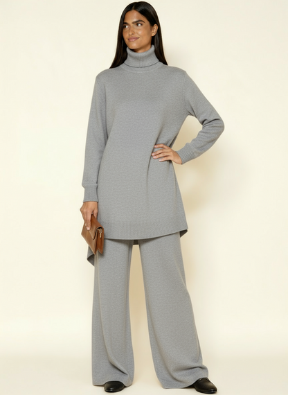 Women’s Loungewear Set – Roll Neck Jumper & Wide Leg Trousers | Cozy Knit Lounge Outfit