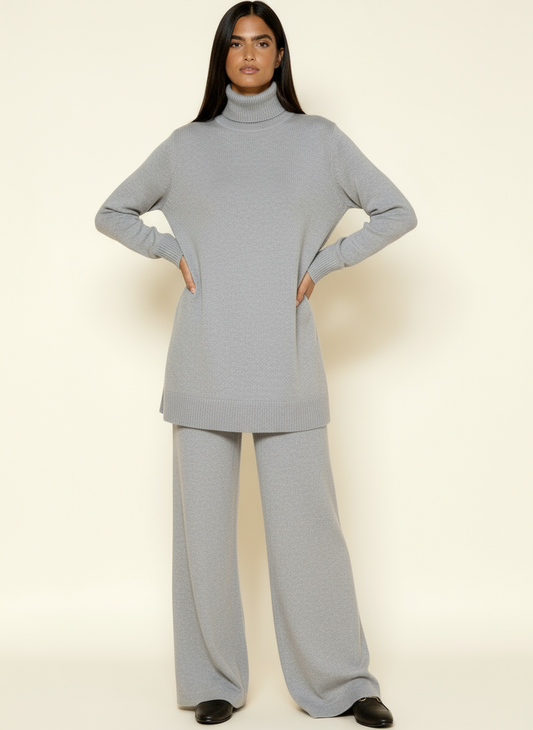 Women’s Loungewear Set – Roll Neck Jumper & Wide Leg Trousers | Cozy Knit Lounge Outfit