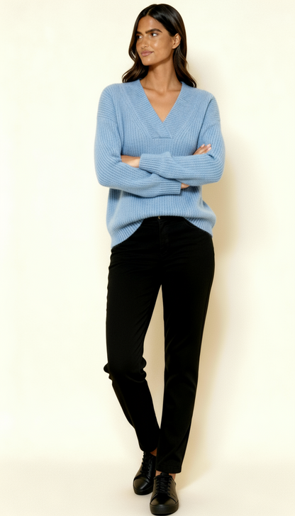 Women’s V-Neck Jumper – Ribbed Knit Long Sleeve Sweater | Soft Relaxed Fit Knitwear