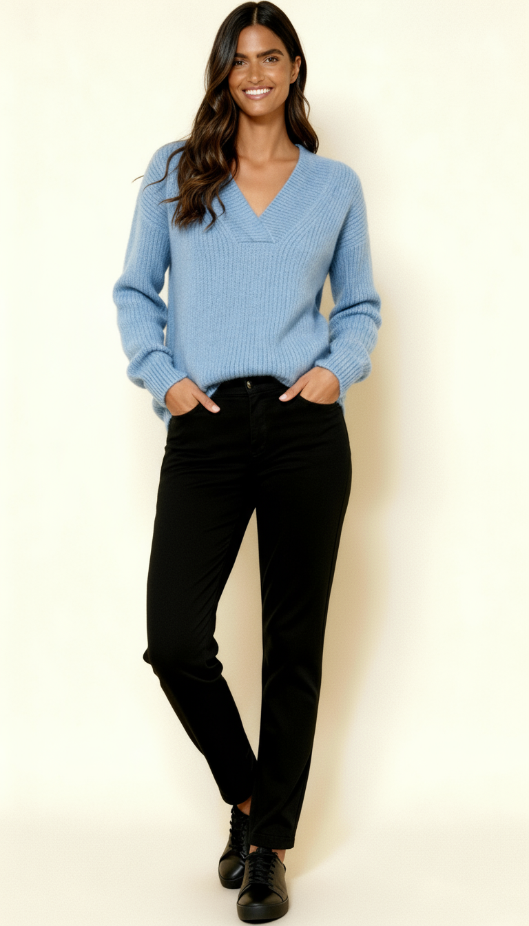 Women’s V-Neck Jumper – Ribbed Knit Long Sleeve Sweater | Soft Relaxed Fit Knitwear