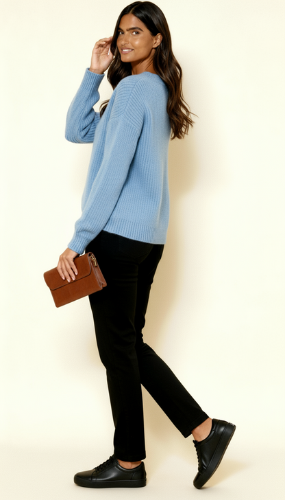 Women’s V-Neck Jumper – Ribbed Knit Long Sleeve Sweater | Soft Relaxed Fit Knitwear