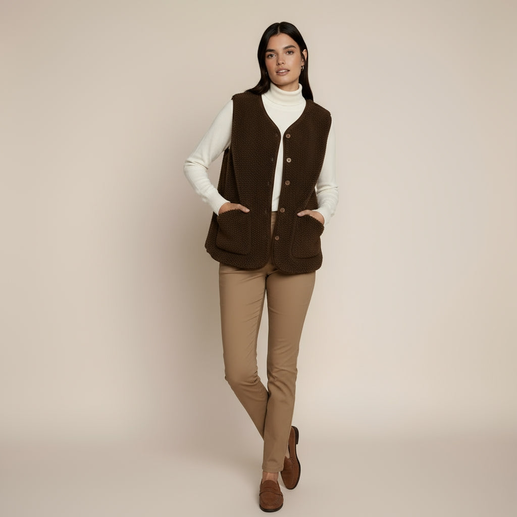 Women’s Shearling Style Gilet – Soft Textured Sleeveless Vest with Button Closure and Pockets