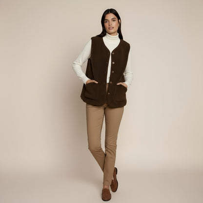 Women’s Shearling Style Gilet – Soft Textured Sleeveless Vest with Button Closure and Pockets