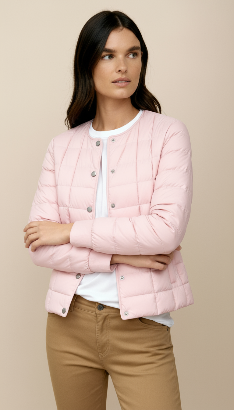 Women’s Lightweight Puffer Jacket – Collarless Water-Resistant Winter Coat with Button Front | Minimalist Warm Outerwear
