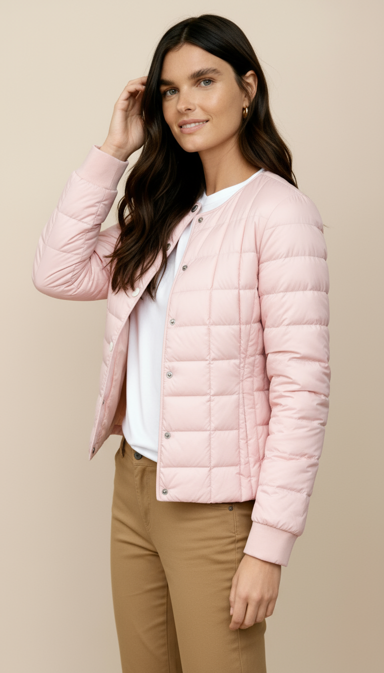 Women’s Lightweight Puffer Jacket – Collarless Water-Resistant Winter Coat with Button Front | Minimalist Warm Outerwear