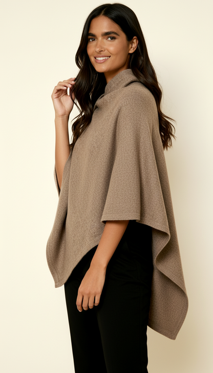 Women’s Asymmetric Button Detail Poncho – Elegant Draped Fit & Stylish Layering Essential