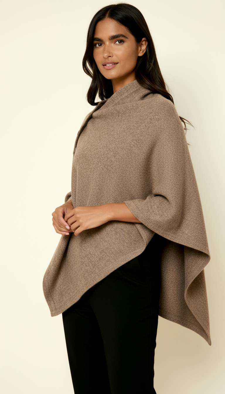 Women’s Asymmetric Button Detail Poncho – Elegant Draped Fit & Stylish Layering Essential