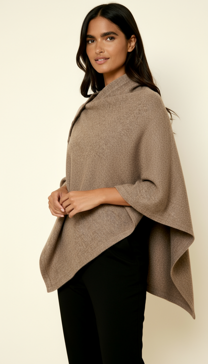 Women’s Asymmetric Button Detail Poncho – Elegant Draped Fit & Stylish Layering Essential