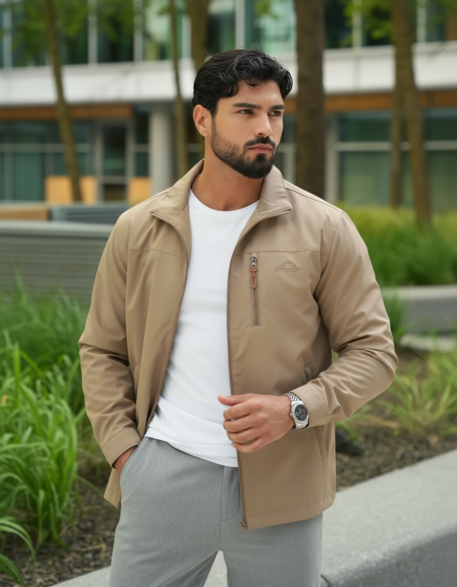 Men’s Waterproof Hooded Jacket – Full-Zip Rainproof Windbreaker with Secure Zippered Pockets