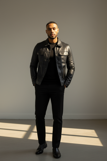 Men’s Genuine Leather Jacket | Classic Slim-Fit Biker Style