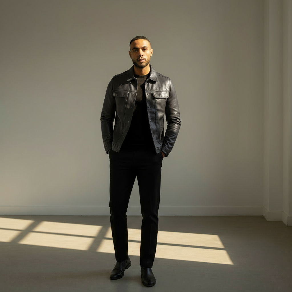 Men’s Genuine Leather Jacket | Classic Slim-Fit Biker Style