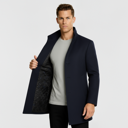 Men’s Single-Breasted Coat with Quilted Lining - Classic Smart Winter Outerwear