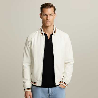 Men’s Lightweight Zip-Up Bomber Jacket – Classic Ribbed Trim Casual Coat