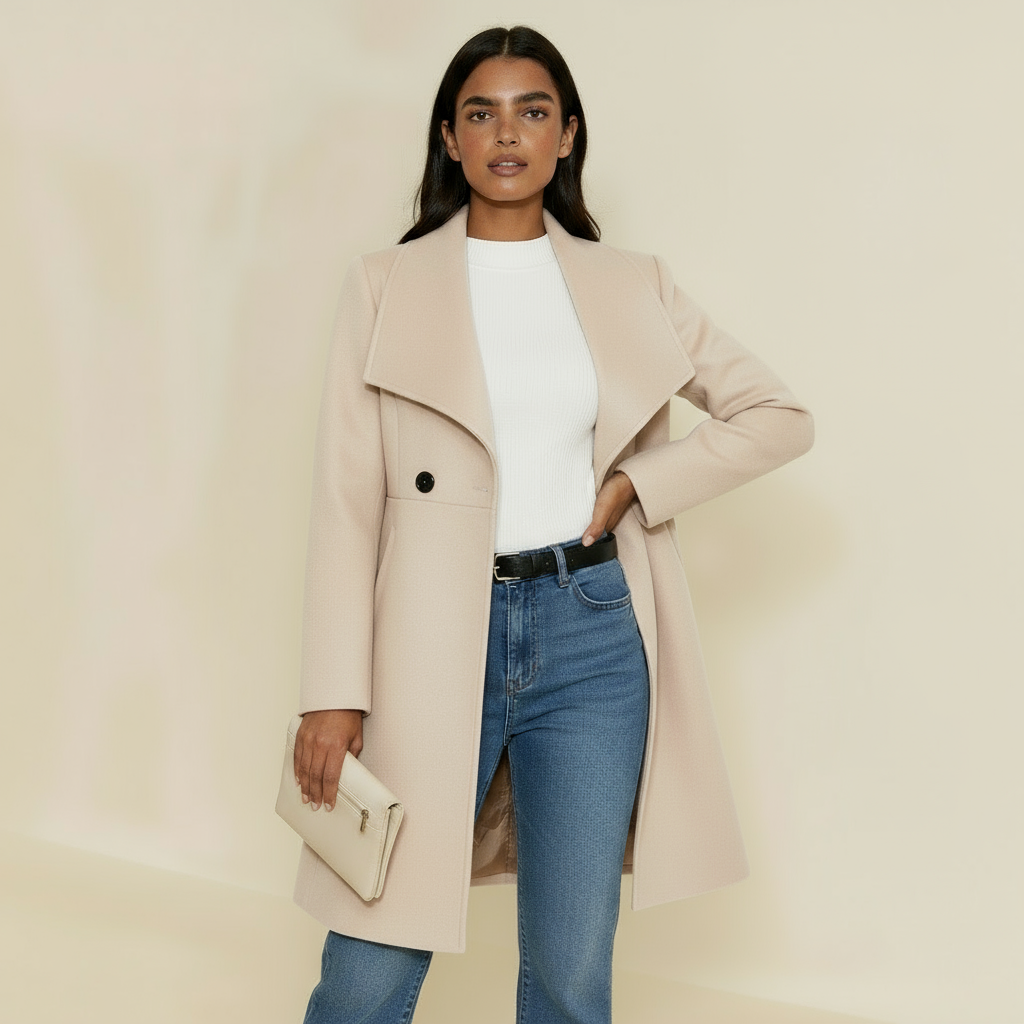 Women’s Elizabeth Tailored Coat - Mid-Thigh Length with Notched Lapel & Button Front