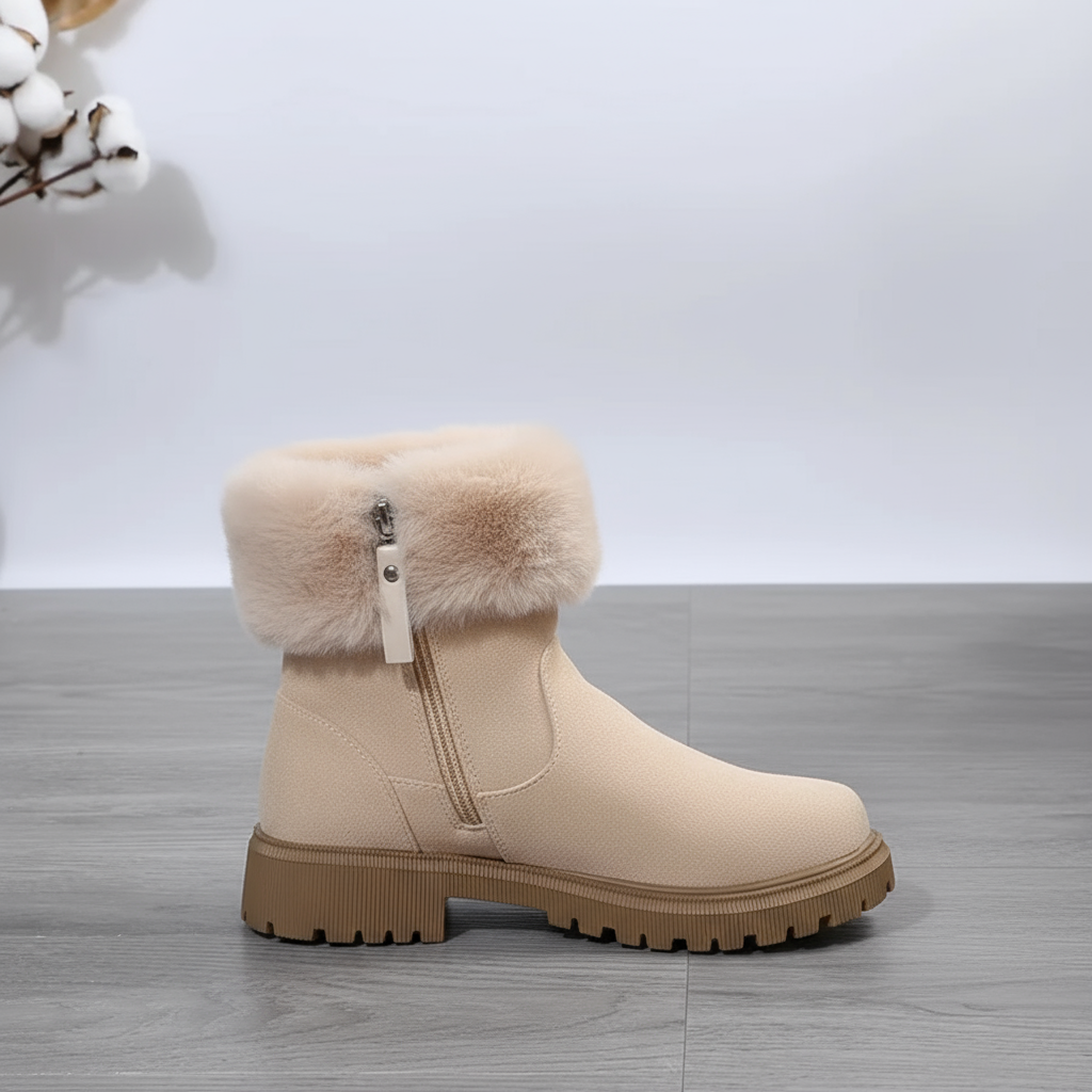 Women’s Winter Ankle Boots - Warm Faux Fur Lined, Non-Slip Sole