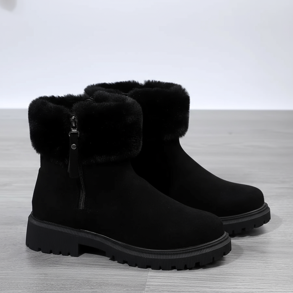 Women’s Winter Ankle Boots - Warm Faux Fur Lined, Non-Slip Sole