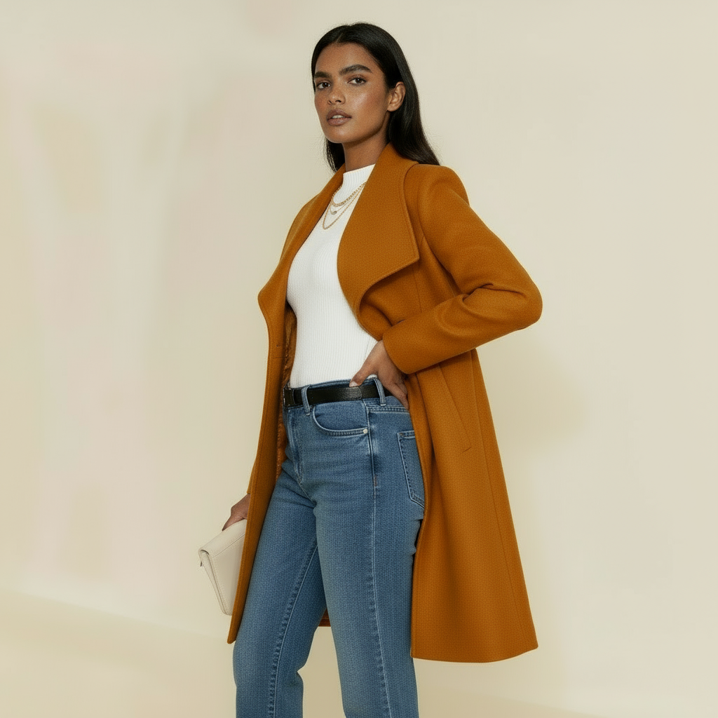 Women’s Elizabeth Tailored Coat - Mid-Thigh Length with Notched Lapel & Button Front