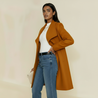 Women’s Elizabeth Tailored Coat - Mid-Thigh Length with Notched Lapel & Button Front