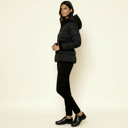 Women’s Puffer Quilted Jacket with Adjustable Belt & Hood – Warm Winter Coat
