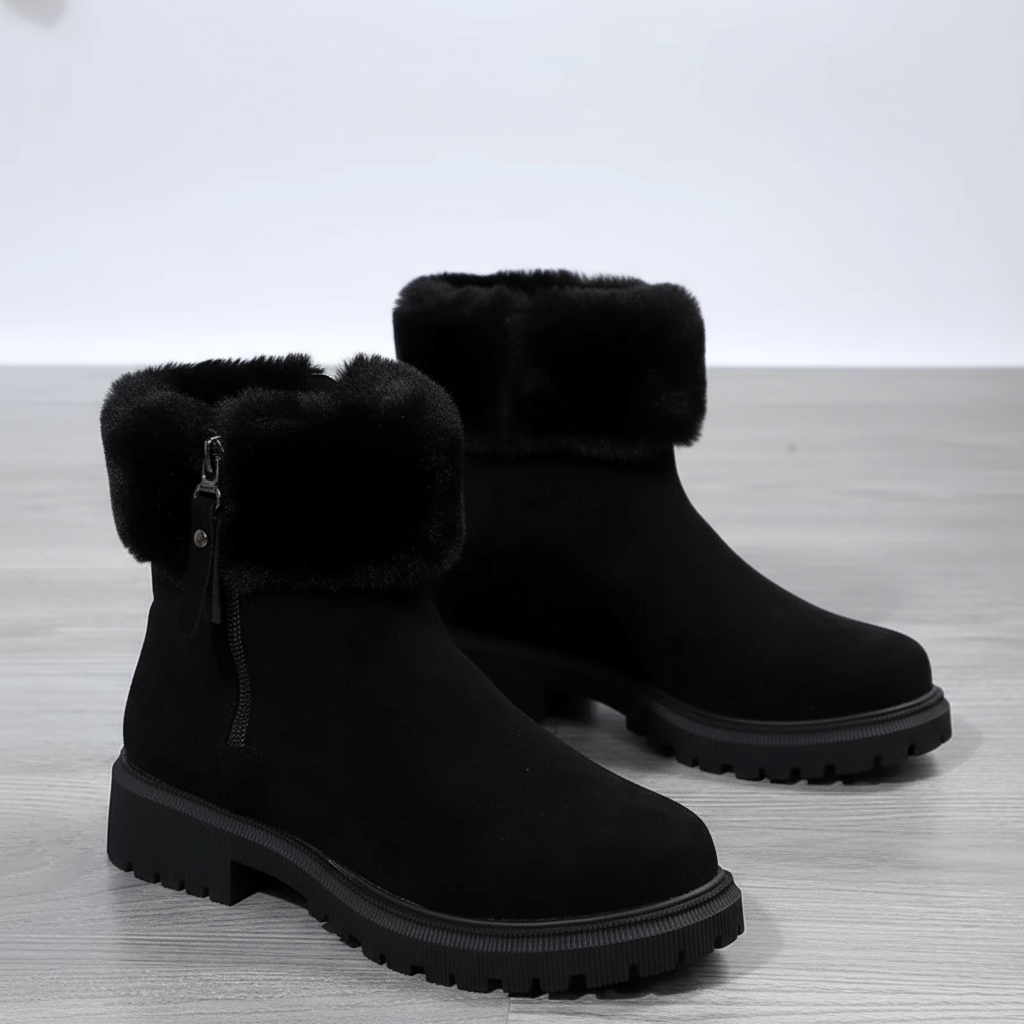 Women’s Winter Ankle Boots - Warm Faux Fur Lined, Non-Slip Sole