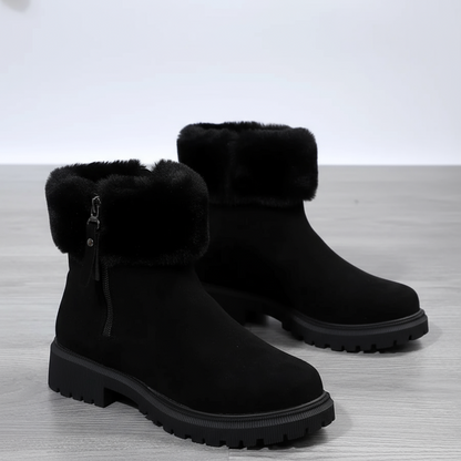 Women’s Winter Ankle Boots - Warm Faux Fur Lined, Non-Slip Sole