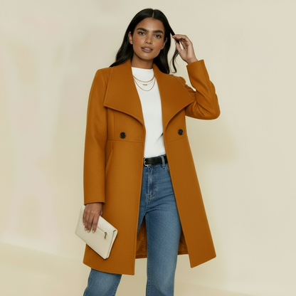 Women’s Elizabeth Tailored Coat - Mid-Thigh Length with Notched Lapel & Button Front