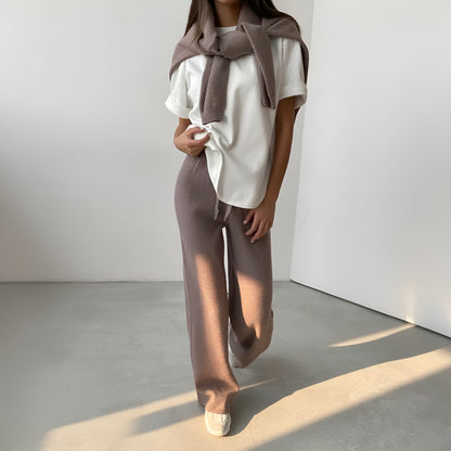 Women's Knitted 2 Set – High Neck Sweater – Wide Pants – Soft Knit – Relaxed Fit - Lounge Wear
